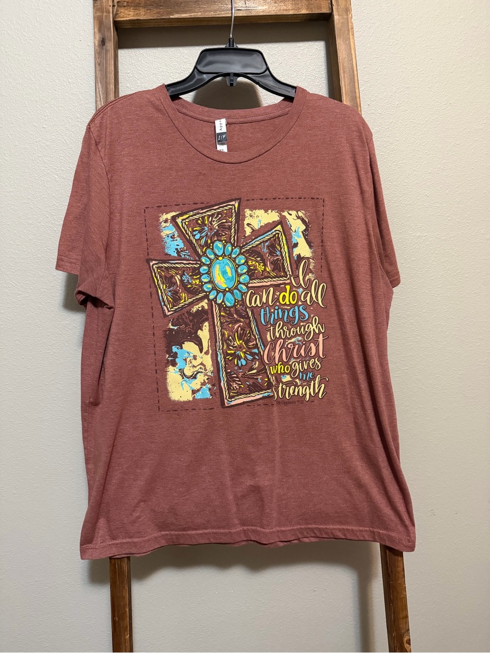 Women's Short Sleeve Graphic Tee - Rust Cross Design